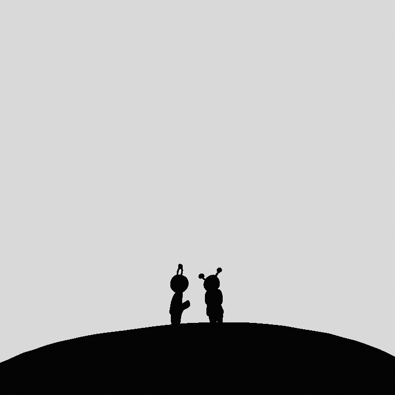 Silhouettes of Olivia and Albus standing on a hill, talking.