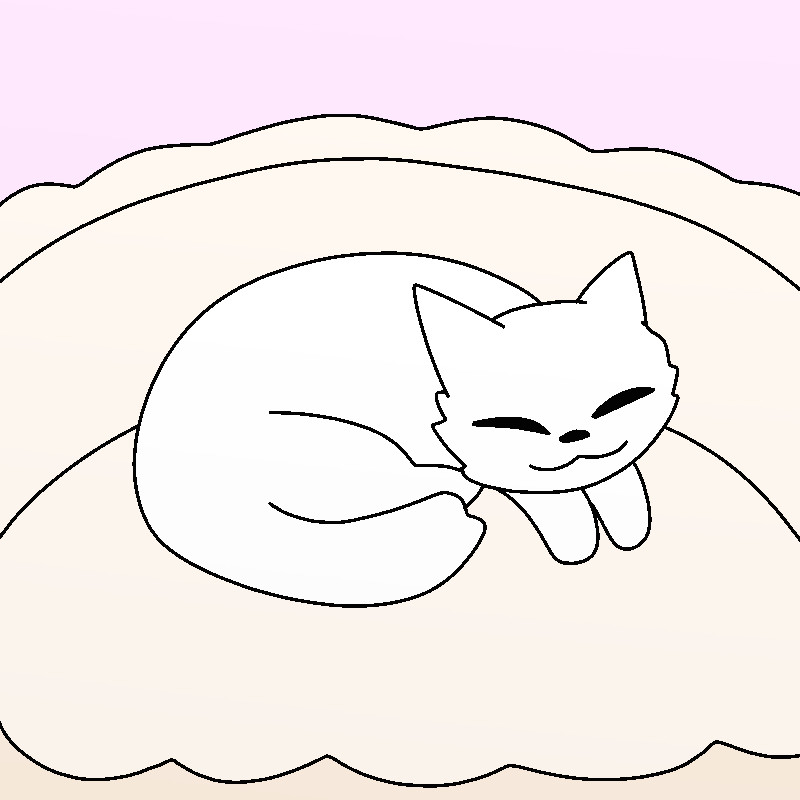 A small, fluffy white cat sits relaxed in a cat bed.