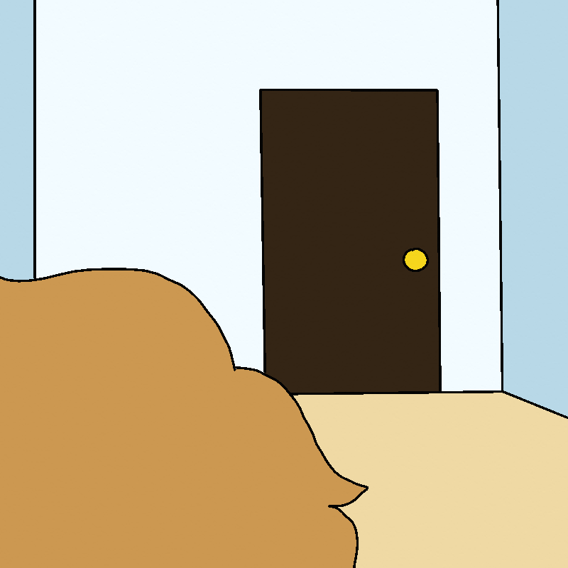 A bedroom door sits at the end of the hallway.