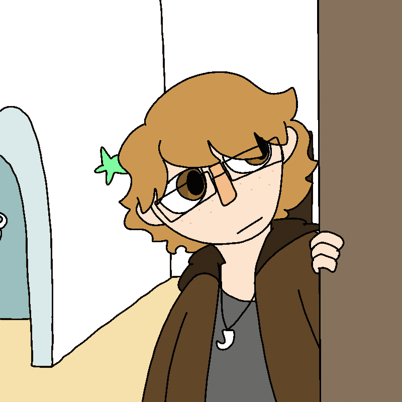 Diego peeks around a doorway with a neutral expression. The hallway is behind it.