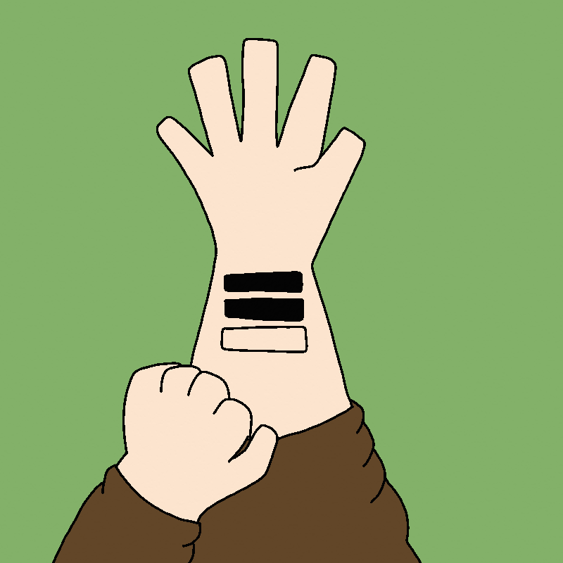 Diego's wrist has two large, thick black bars, with the empty outline of a third.