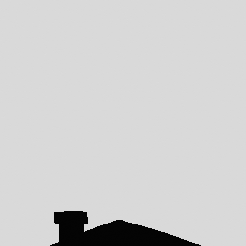 The silhouette of the roof of a house.