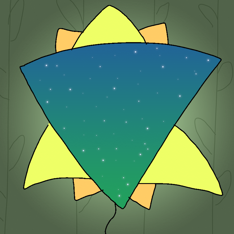 The flower gets closer. There appears to be a starry night sky within its center triangle.