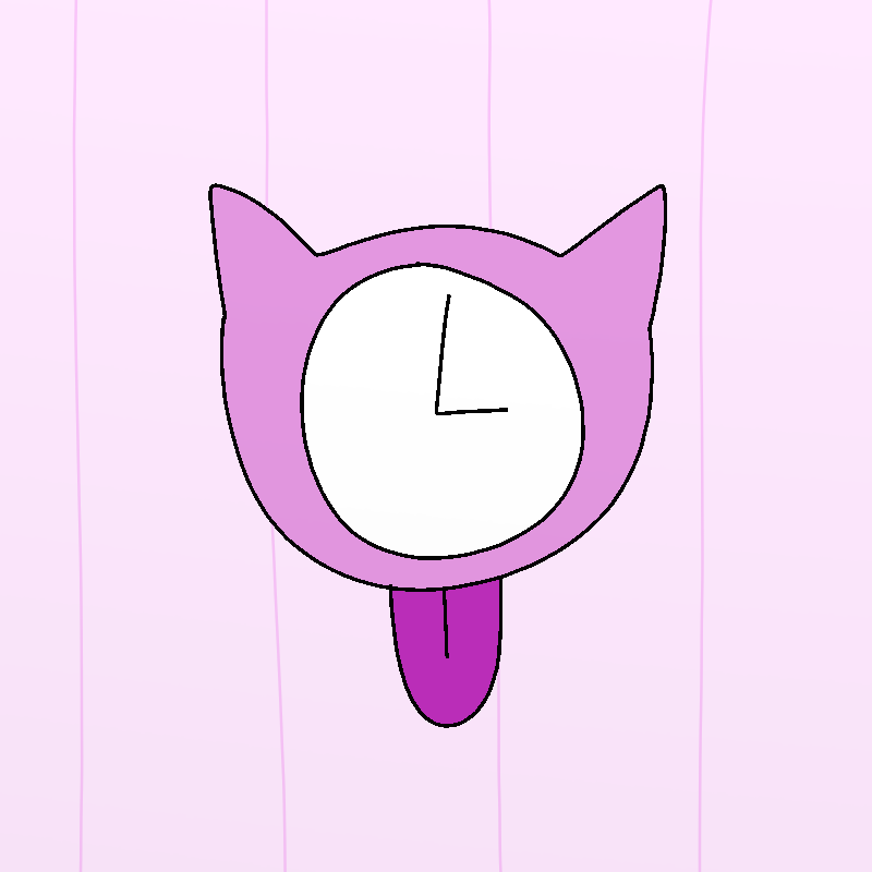 A shot of the hot pink cat clock.