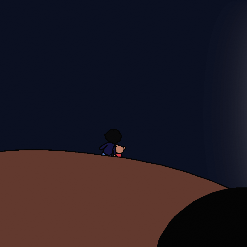 A shadowy figure watches Lacey and Rhett disappear over a hill.
