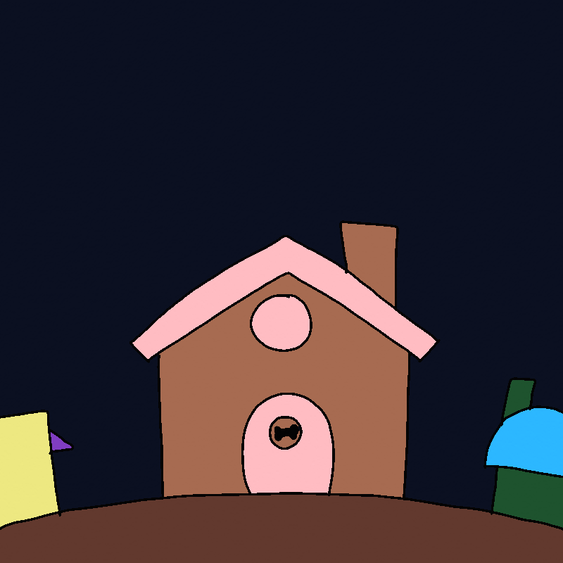 A cutesy brown house with a pink door and roof. The shades are similar to Lacey's appearance.