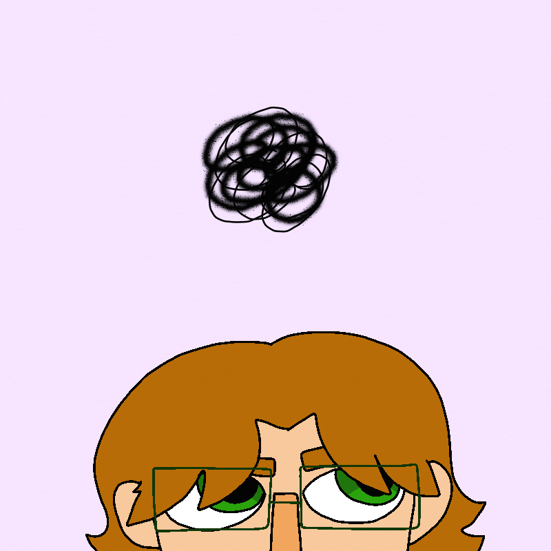 A person with lightly tanned skin, light brown hair, and green eyes looks annoyed as they roll their eyes. They're wearing green rectangular shaped glasses.Only the top half of their head is visible.
