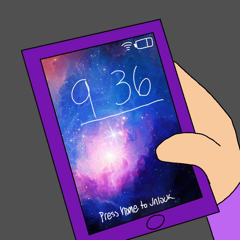 Aldrich's phone screen. The background is space themed. It's 9:36 PM.