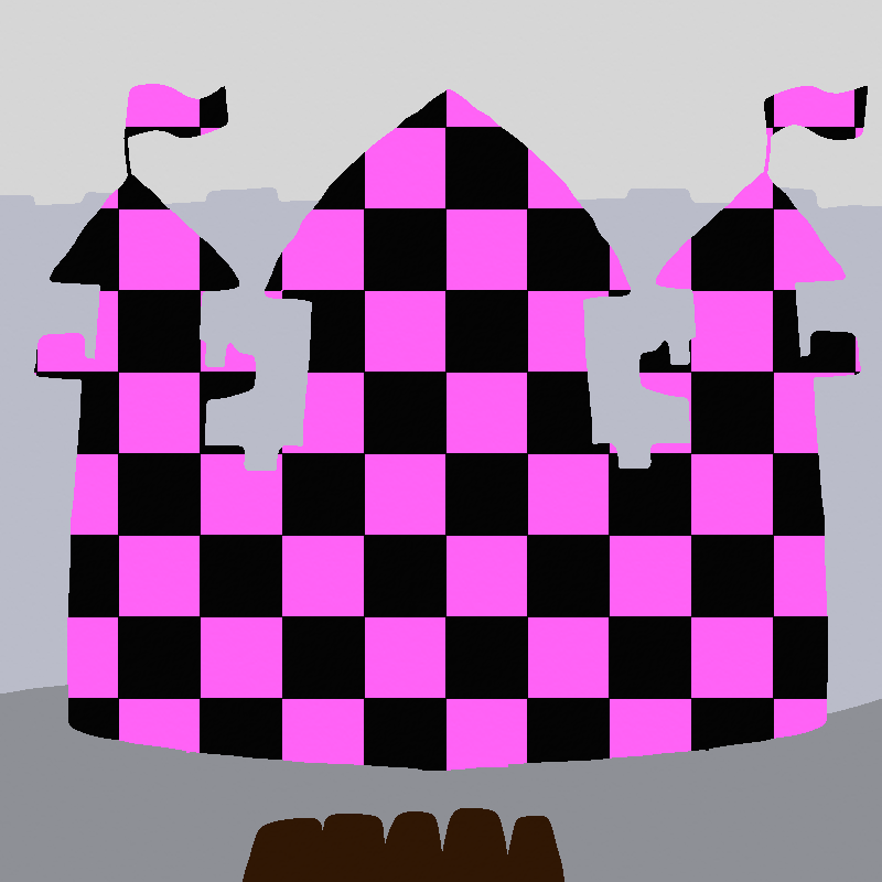 An outline of a castle. It's a black and pink checkerboard pattern - a missing texture.
