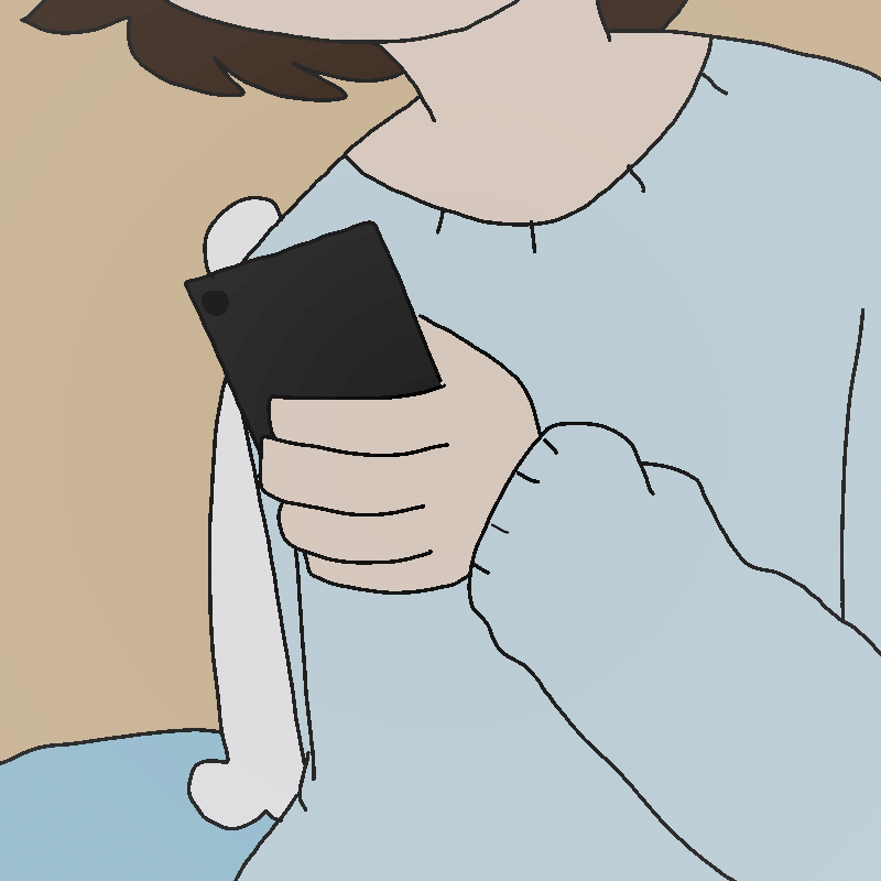 Roy sits up in bed, his face obscured by the top of the panel, looking at the phone. It's a mirror of one of the early panels of Episode 1, but he's wearing a soft blue sweater now.