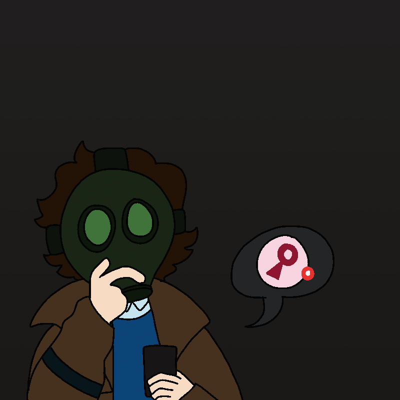 Roy rubs the outside of his gas mask in thought.