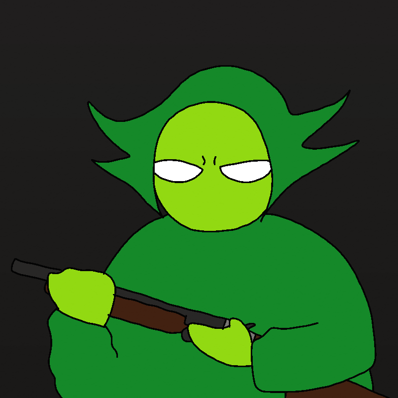The green imp is holding a shotgun.