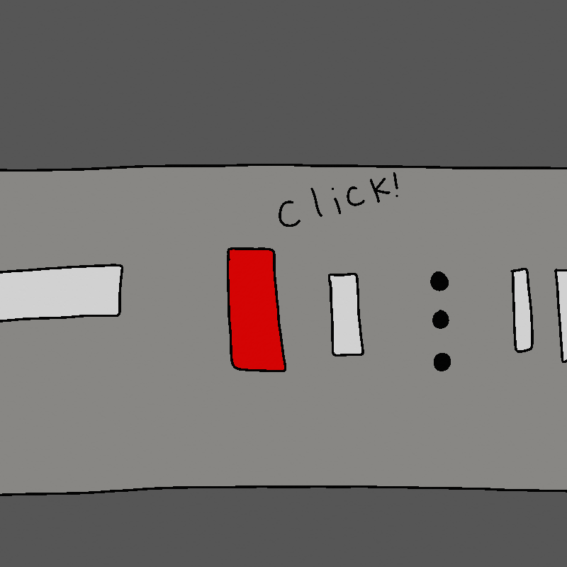 A closeup of some of the ports on the machine. Cherry's red USB has been plugged into one of them, and 'click' is written next to it to indicate the sound.