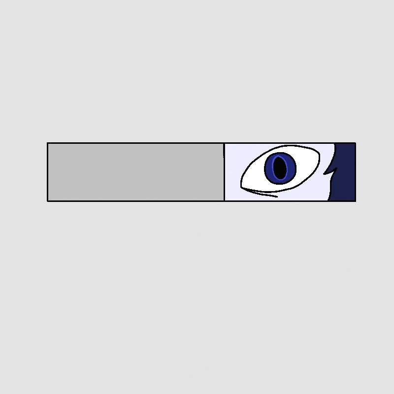 A flap on the door slides halfway open. A blue eye can be seen there.