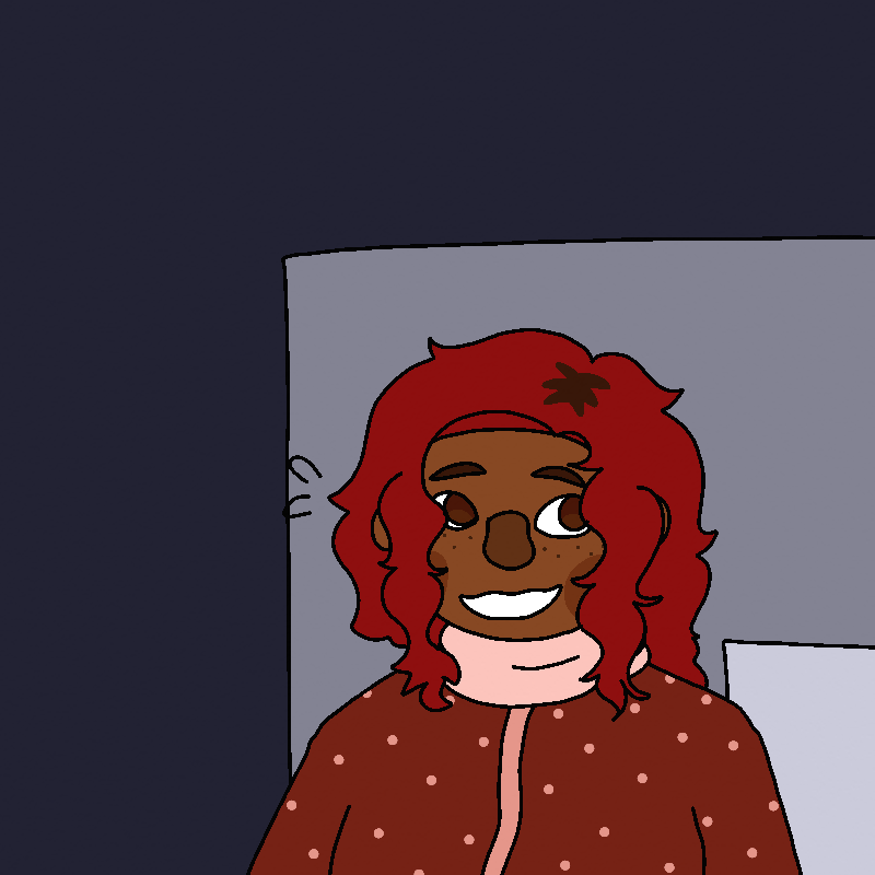 Amada opens her eyes, looking more nervous as she smiles.