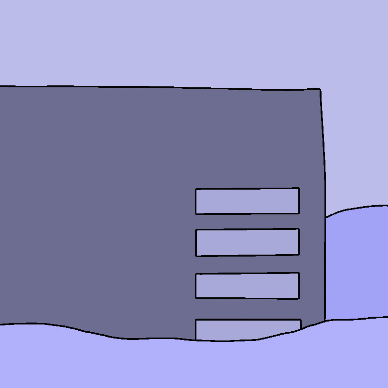 A shot of Amada's apartment from the outside. Snow covers the lowest window, showing how high it's gotten now. Everything's still tinted a very cold blue color.