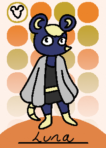 A villager card. A dark blue mouse with fluffy yellow hair stands on an orange background.